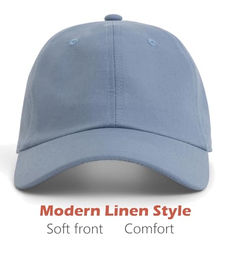 Linen Cotton Baseball Cap, Summer Breathable Dad Hat Men Women - color: Denim Blue