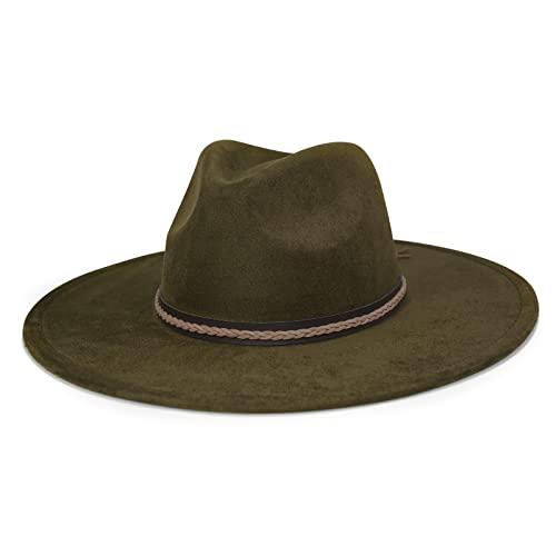 FLUFFY SENSE. Big Wide Brim Fedora Hat for Women - Nashville Outfits Western Hats Women's Felt Panama Rancher Hat - color: Olive Green