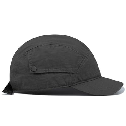 Croogo Short Brim 5 Panel Baseball Cap Cooling Trucker Dad Cap Adjustable Strap Cadet Cap Curved Brim Snapback Hats for Daily - color: Wbdy1-black