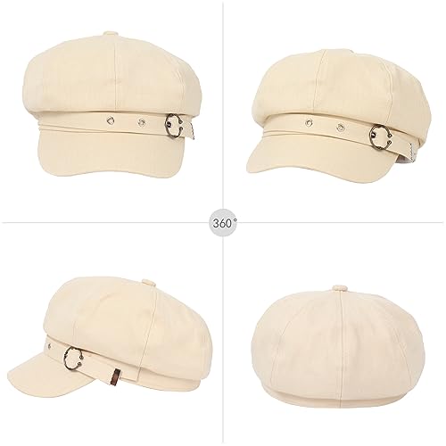 Women Cotton Blend Newsboy Cap Cabbie Paperboy Painter Visor Hat - color: Beige