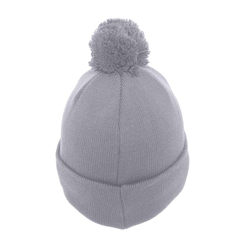 Pacific Headwear Unisex Adult Pacific Headwear Knit Fold Over Pom-pom Beanie - color: Silver, size: One Size