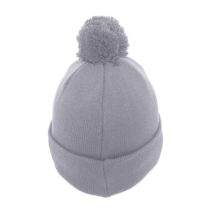 Pacific Headwear Unisex Adult Pacific Headwear Knit Fold Over Pom-pom Beanie - color: Silver, size: One Size