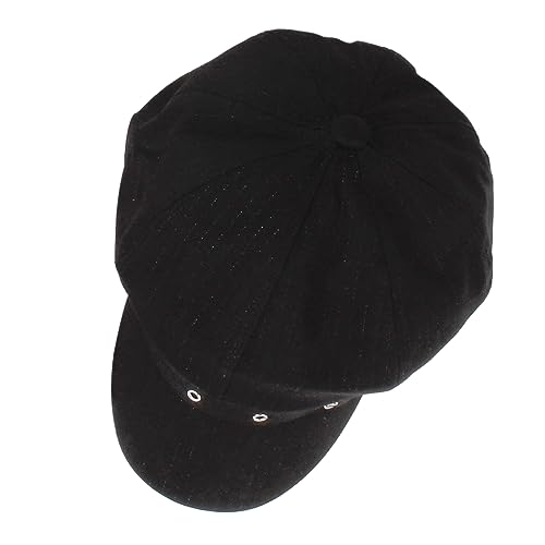 Women Cotton Blend Newsboy Cap Cabbie Paperboy Painter Visor Hat - color: Black
