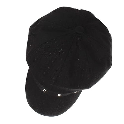 Women Cotton Blend Newsboy Cap Cabbie Paperboy Painter Visor Hat - color: Black