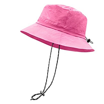 woogwin Waterproof Bucket Rain Hat with Chin Strap Quick Dry Packable Boonie Sun Hat Safari Hat UV Protection - color: Rose