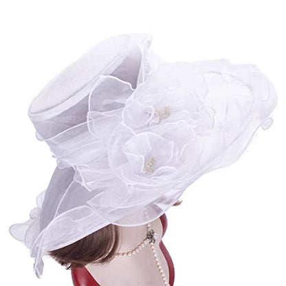 Lawliet Womens Dressy Wide Brim Church Wedding Occasion Sun Hat A613 - color: White