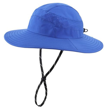 Connectyle UPF 50+ Wide Brim Sun Hat for Men Women UV Protection Bucket Hats Outdoor Breathable Safari Hat for Fishing Hiking - color: Royal Blue