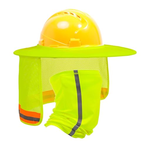 TCCFCCT Sun Shade, Full Brim Mesh Neck Sun Shield, High Visibility Visor Neck Protection and Bandana Headband Face Scarf, Hard Hat Accessories, 2 Packs, Yellow - color: Sun Shade 1+bandana 1 Yellow