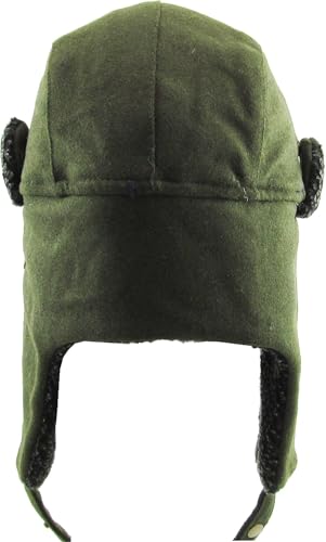 Wool Blend Aviator Trapper hat Trooper Ear Flaps Ushanka Eskimo Russian Warm Winter Cold… - color: 1. Olive Wool Blend
