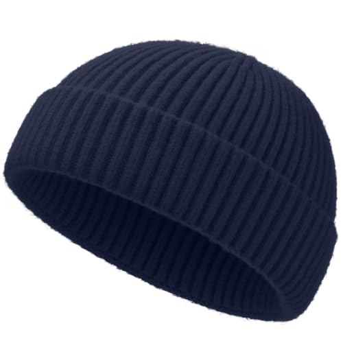 Short Fisherman Beanie for Men Women Wool Knit Cuff Winter Hats - color: 1pcs-navy Blue