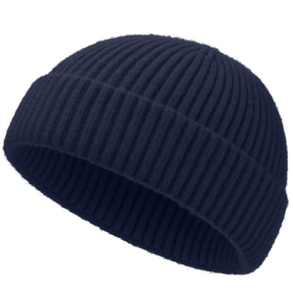 Short Fisherman Beanie for Men Women Wool Knit Cuff Winter Hats - color: 1pcs-navy Blue