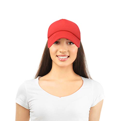 DALIX Solid Blank Trucker Hats Caps 2 Pack - color: Red