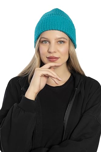 Seamless Beanie Cap, Acrylic Unisex Winter Beanie - color: Teal