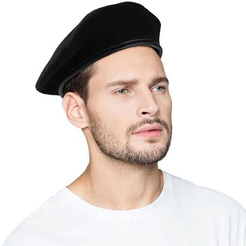 Wool Military Beret Hat Man Women,Adjustable Headband - color: Black