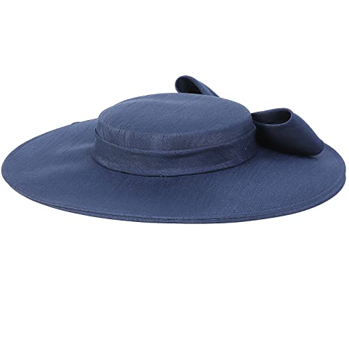 Fascinators Women Wide Brim 20s 50s Derby Pillbox Hat Bowknot Cocktail Tea Party Church Dress Hats - color: Navy