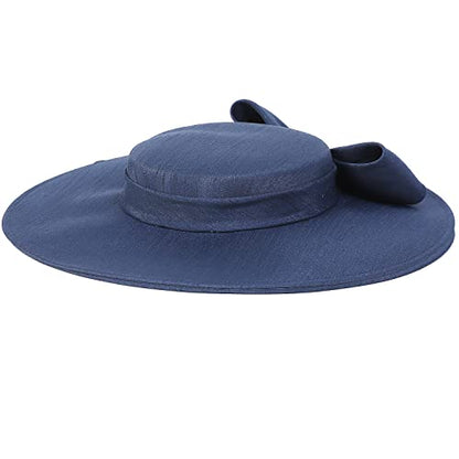 Fascinators Women Wide Brim 20s 50s Derby Pillbox Hat Bowknot Cocktail Tea Party Church Dress Hats - color: Navy