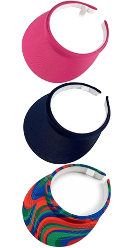 3 Pack Sports Sun Visor Hat Women Men Adjustable Clip On Visors Outdoor Golf Beach Cap - color: Multicolor1, Navy, Rose Red