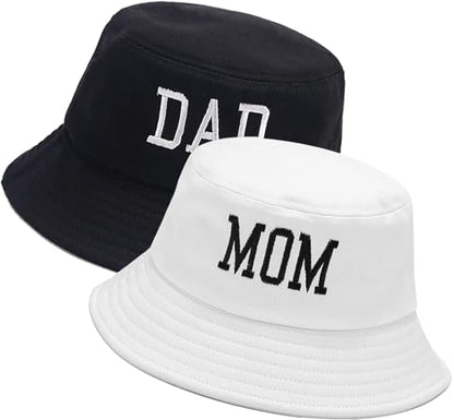 XYIYI 2 Pack Unisex Bucket Hat for Women Men Summer Beach Fishing Hat Sun Hat - color: Dad Black Mom White