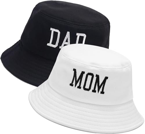 XYIYI 2 Pack Unisex Bucket Hat for Women Men Summer Beach Fishing Hat Sun Hat - color: Dad Black Mom White