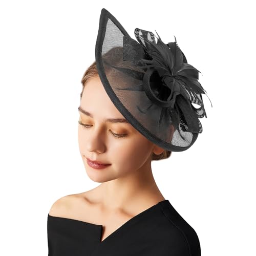 AQOKKA Women Fascinators Hats Flower Fascinators with Headband and Clip Tea Party Headwear for Women and Girls - color: Black Feather Flower a