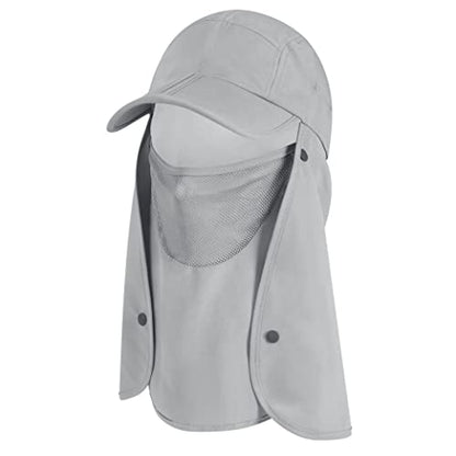 SUN CUBE Fishing Sun Hat with Neck Flap & Face Cover, Wide Brim UPF50+ Cap - color: Light Grey