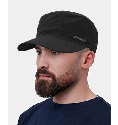 Army Cadet Cap for Men Military Style Flat Top Quick Dry Hat - color: Black