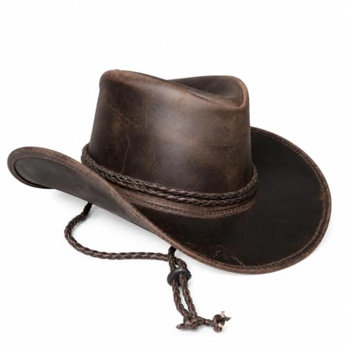 Leather Cowboy hat for Men & Women Durable Handcrafted Lightweight Shapeable Western Hats for Men - size: Large
