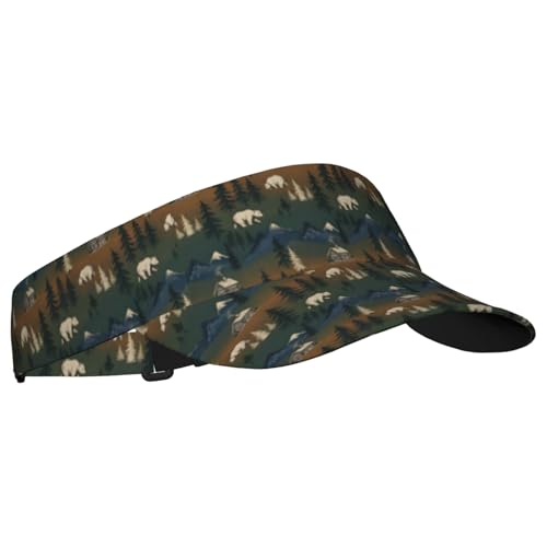 Adjustable Lightweight Open Top Sports Sun Visor Hat Cap for Golf Tennis - color: Vintage Forest Bear