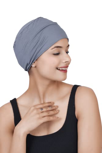 Chemo Hats Solid Sleep Cap Women's Bamboo Soft Headwear Cancer Cap Chemo Headwear Women - color: Grey