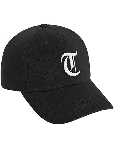 Daxton Low Profile Adjustable Baseball Dad Hat Cap White Old English Font Alphabet A to Z - color: Black, style: Letter T