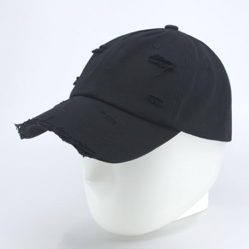 Washed Cotton Distressed with Heavy Stitching Adjustable Baseball Cap - color: Strap Black