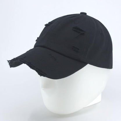 Washed Cotton Distressed with Heavy Stitching Adjustable Baseball Cap - color: Strap Black