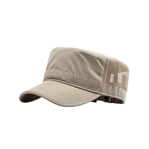 FASHIXD Mesh Military Hat for Men Summer Army Cap Quick Qry Short Bill Hat Cadet Cap - color: Khaki