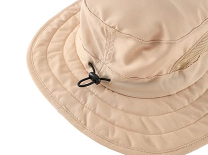 Connectyle Kids Sun Hat for Boys Girls Wide Brim Bucket Hat UPF 50+ Sun Protection Hat Breathable Summer Beach Hat - color: Khaki