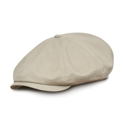 Sterkowski Shelby Paperboy Hat | 100% Softened Cotton Newsboy Cap for Men | 8 Panel Peaky Style - color: Beige/Gray, size: 7 1/4