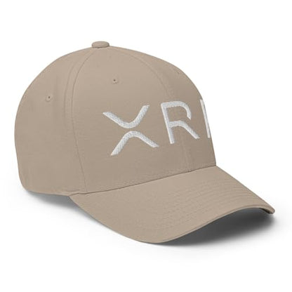 FX XRP Crypto Fitted Hat Embroidered Curved Bill Mid Crown Closed-Back Structured Twill Cap - color: Khaki, size: Large-X-Large