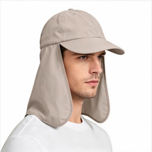 Solaris Mens Sun Hat Neck Flap 2 in 1 Foldable Waterproof UPF 50+ Baseball Cap Fishing Hiking Outdoor - color: #5 Khaki