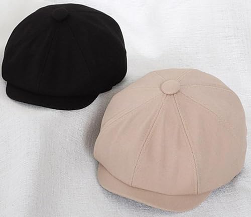 Kids-Boys-Cotton-Newsboy-Cap - Classic Flat Beret Cabbie Hat for Toddler Girls 4-9 Years Old - color: Black