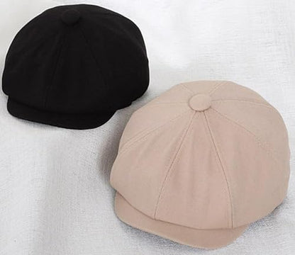 Kids-Boys-Cotton-Newsboy-Cap - Classic Flat Beret Cabbie Hat for Toddler Girls 4-9 Years Old - color: Black