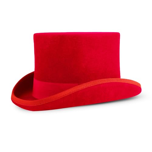 Wool Felt Top Hat Victorian Mad Hatter 6" Magic Hat Gentlemen Performing Jazz Caps Rock Hat for Men Women Gift - color: Red, size: X-Large