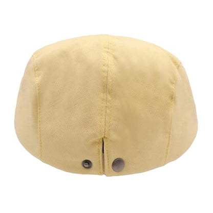 ZLYC Men Summer Flat Cap Scally Ivy Gatsby Newsboy Beret Driver Hat - color: Solid Pale Yellow