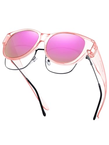Wzerry Polarized Fit Over Glasses Sunglasses for Women Cat Eye UV400 - color: A10 L Size Transparent Pink/Pink