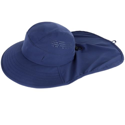 Connectyle UPF 50+ Sun Hat with Neck Flap Wide Brim Bucket Hats Breathable Fishing Hiking Gardening Safari Hat for Men Women - color: Navy Blue