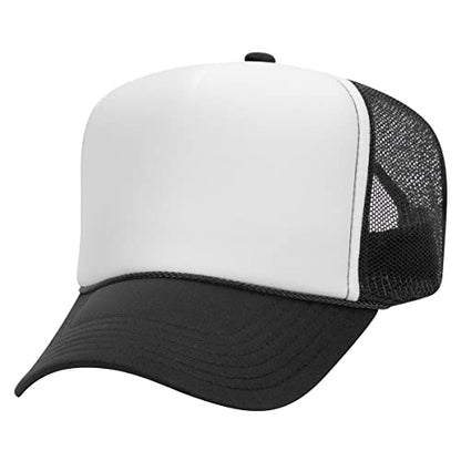 OTTO Polyester Foam Front 5 Panel High Crown Mesh Back Trucker Hat - color: Blk/Wht/Blk