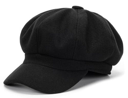 Women Wool-Blend Newsboy-Cap Gatsby Ivy Painter Hat Pageboy Caps - color: Black