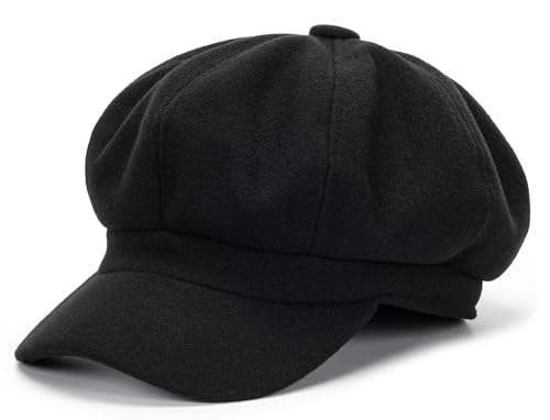 Women Wool-Blend Newsboy-Cap Gatsby Ivy Painter Hat Pageboy Caps - color: Black