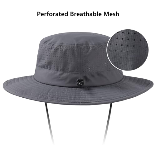 BASSDASH UPF 50+ Water-Resistant Fishing Bucket Hat with Laser Perforated Mesh Adjustable for Men Women Outdoor Hiking - color: Dark Grey