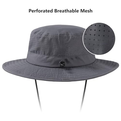 BASSDASH UPF 50+ Water-Resistant Fishing Bucket Hat with Laser Perforated Mesh Adjustable for Men Women Outdoor Hiking - color: Dark Grey