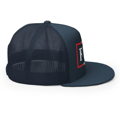 NX FDT Embroidered Flat Bill Trucker Hat High Crown Adjustable FDT Hat - color: Navy