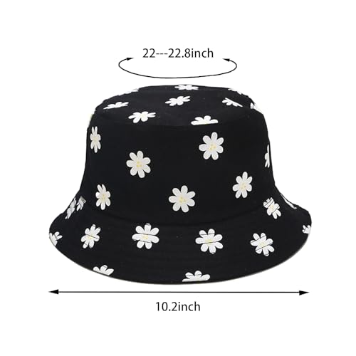 Bucket Hat for Women Men, Cotton Reversible Double Side Wear Sun Hats Beach Fisherman Hat - color: Flower Black